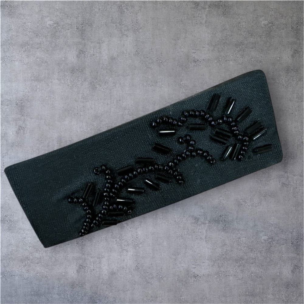 Vintage black beaded lipstick case with mirror